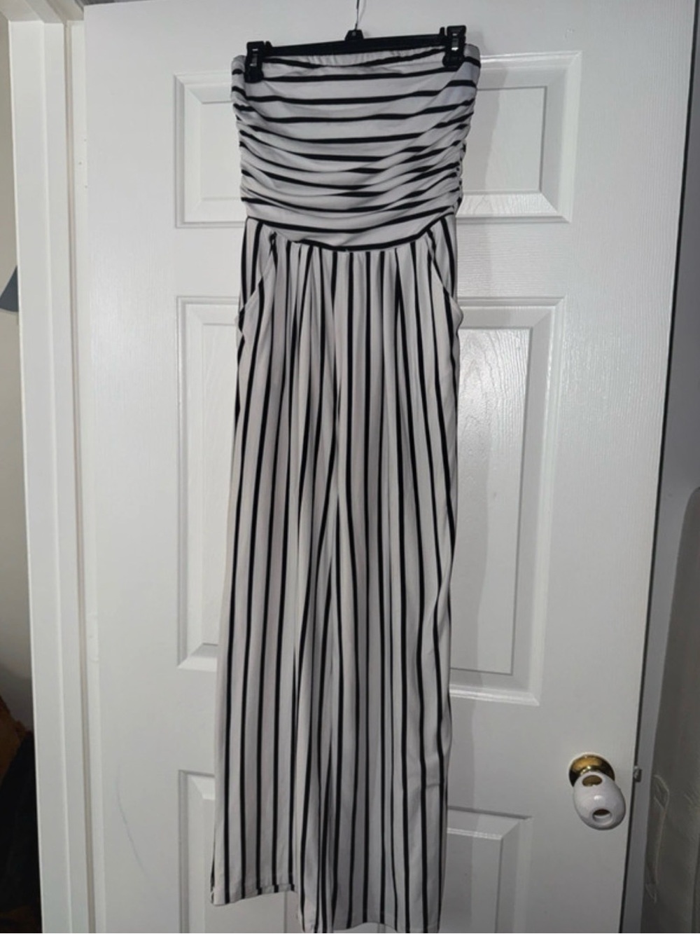 Black & White Striped Strapless Jumpsuit - Size
M - Pockets